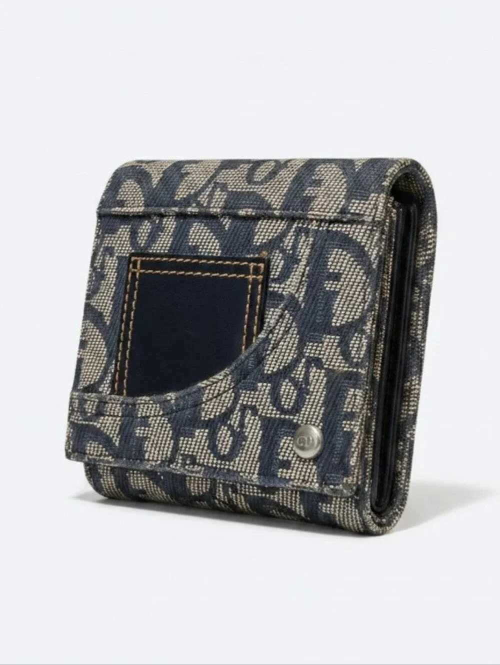 Christian Dior Oblique Trotter Blue Denim Trifold Wallet